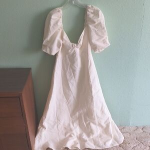 Zara Cream Midi Dress with Puff Sleeves